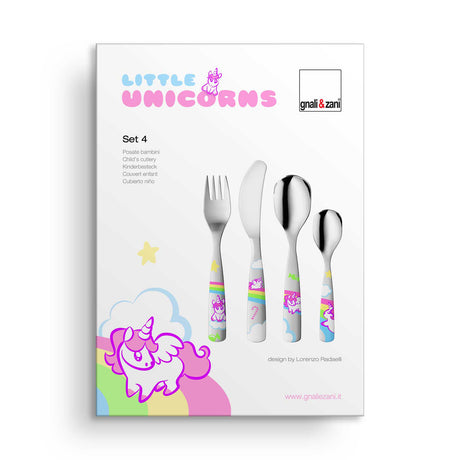 Kinderbesteck Set von GNALI & ZANI mit kleinen Einhörnern, langlebiges Besteck für Kinder, kindgerechte Griffe und verspieltes Design