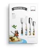 Buntes Kinderbesteck von GNALI & ZANI mit Piratenmotiven, aus Edelstahl, kindgerecht gestaltet für kleine Hände