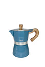 Blaue GNALI & ZANI Espressokocher Venezia aus Edelstahl, für Kaffeezubereitung auf dem Herd, mit Griff und Deckel.