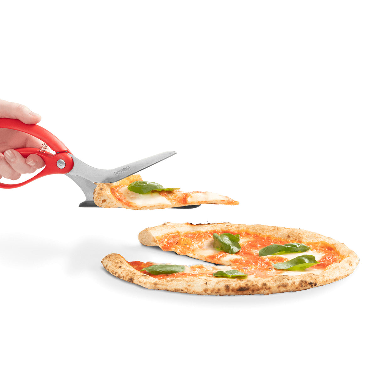 DREAMFARM Pizzaschere SCIZZA mit Edelstahlklinge und ergonomischem Griff, perfekt zum Schneiden von Pizza.