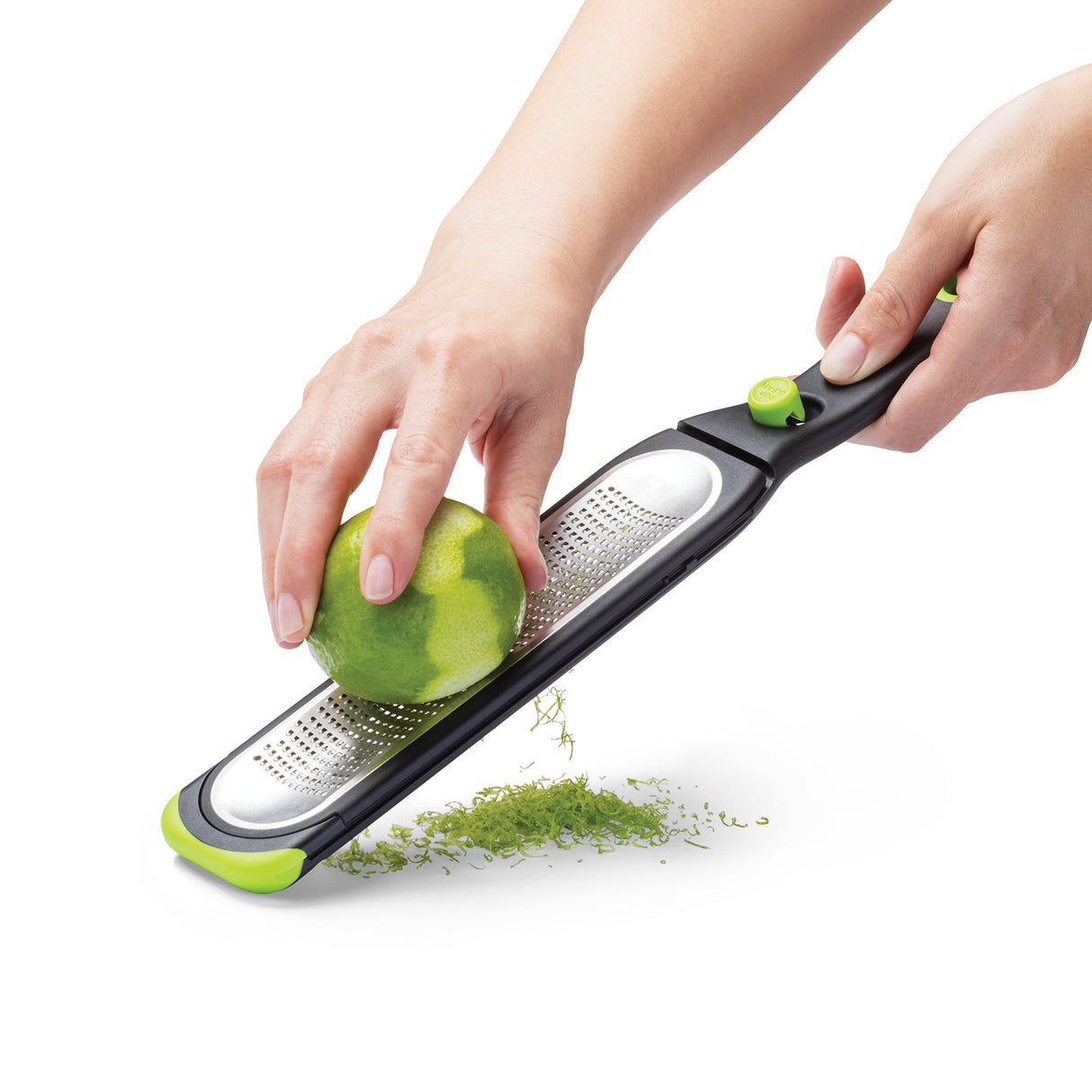 DREAMFARM Küchenreibe fein und konkav, grün, mit drei scharfen Klingen, ideal zum Reiben von Käse und Gemüse.