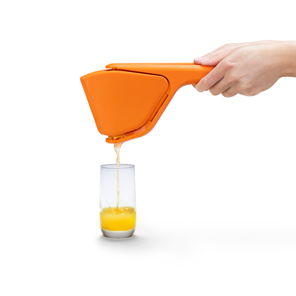 DREAMFARM Orangenpresse FLUICER aus Edelstahl, handbetrieben, für frisch gepressten Orangensaft, moderne Küchenaccessoire