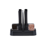 DREAMFARM Gewürzmühlen Set ORTWO Lite in Schwarz, zwei elegante Mühlen für Salz und Pfeffer, modernes Design.