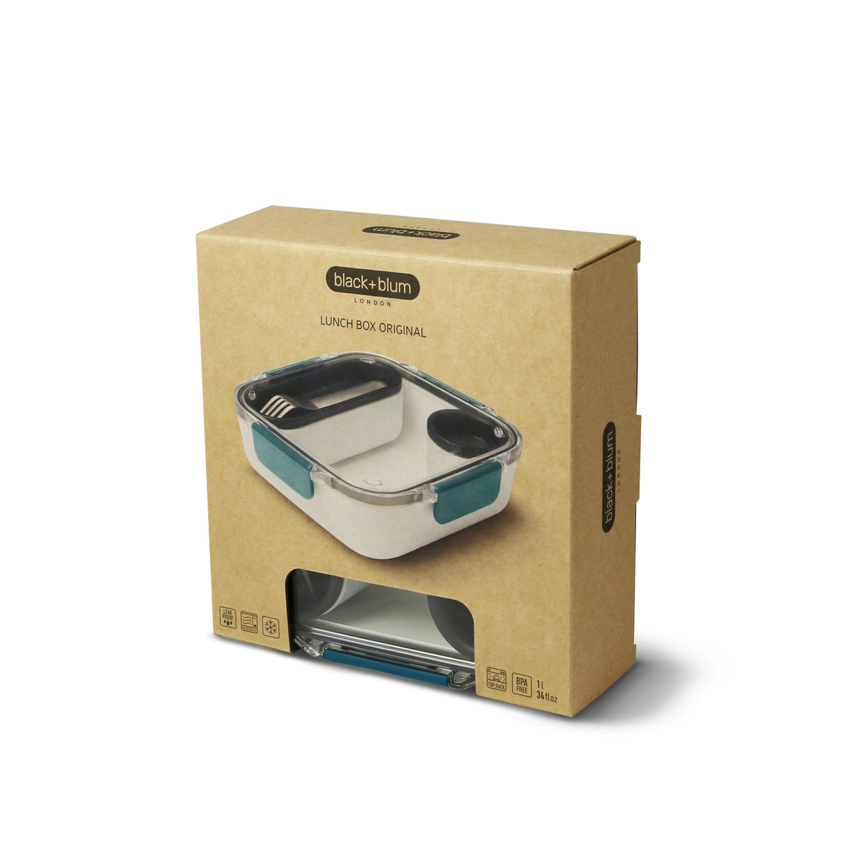 Schwarze BLACK+BLUM Lunchbox Original aus Edelstahl mit Ocean-Design, ideal für Mittagessen und unterwegs