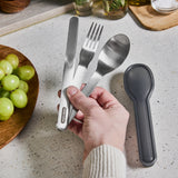 Schwarzes BLACK+BLUM Besteck-Set aus Edelstahl, handgehalten, ideal für To-Go-Lunches, modernes Design und langlebige Qualität