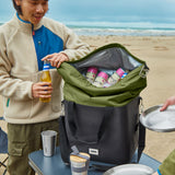 BLACK+BLUM Kühltasche aus schwarzem Stoff, faltbar, mit Flaschenöffner, ideal für Strand und Camping, offene Tasche sichtbar