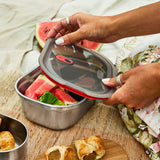 Schwarze BLACK+BLUM Multifunktionsdose aus Edelstahl mit Wassermelonen-Design, vielseitige Aufbewahrungsdose für Küche und unterwegs