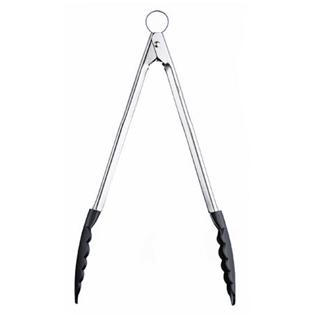 Schwarze Küchenzange mit Nylon-Spitzen von CUISIPRO, 40 cm lang, ideal für antihaftbeschichtete Kochutensilien.