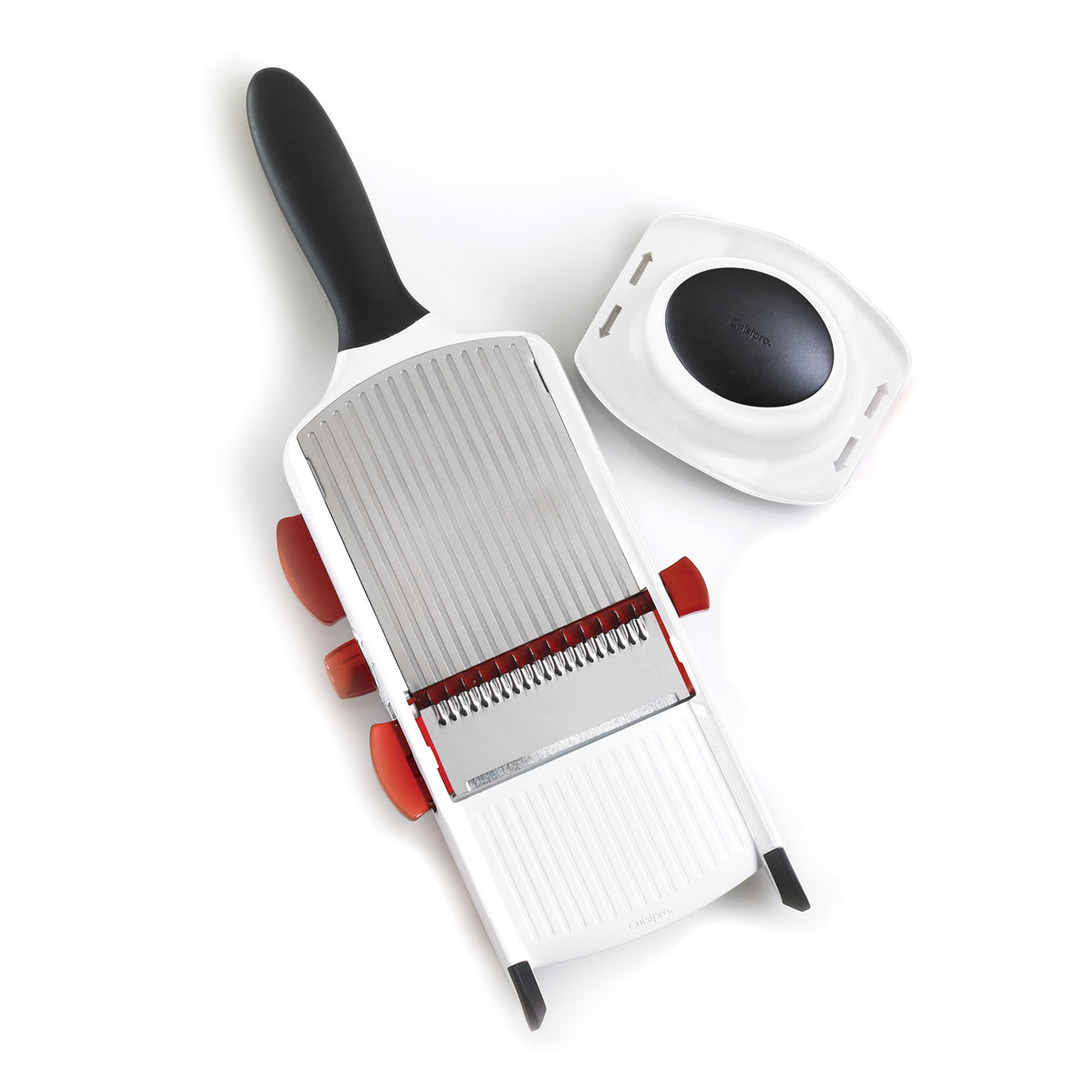 Cuisipro Mandoline Küchenhobel mit Edelstahlklinge und verstellbarem Schneideteil für präzises Schneiden.