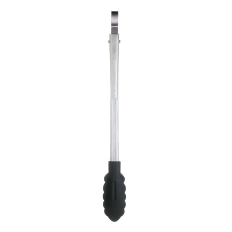 Schwarze Küchenzange von CUISIPRO mit Antihaft-Silikonenden, 24 cm lang, ideal zum Kochen und Servieren.