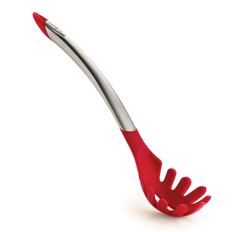 Elegance Spaghettilöffel aus satiniertem Edelstahl, 31cm, in drei Farben, von CUISIPRO, zeigt den Löffel mit ergonomischem Griff.