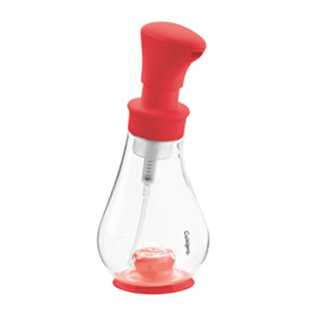 Roter Seifenschaumspender von CUISIPRO, 390 ml, mit transparentem Deckel für flüssige Seifenspender.