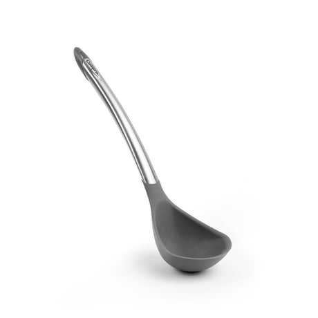 Eleganter Schöpflöffel aus satiniertem Edelstahl von CUISIPRO, 31 cm lang, in drei Farben für Küchengebrauch.