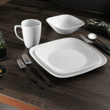 Weiße Speiseteller von Corelle, 22,9 cm, aus der Pure White Serie, detailreiche Nahaufnahme des eleganten Geschirrstücks.