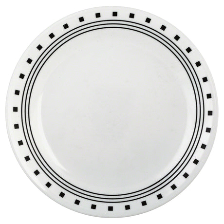 Corelle Speiseteller City Block, 8,5 Zoll, weißer Teller mit modernem Stadtmuster, langlebig und spülmaschinenfest.