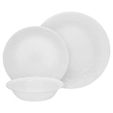 Weiße Speiseteller Bella Faenza von Corelle, 26 cm Durchmesser, mit elegantem Design, auf weißem Hintergrund.
