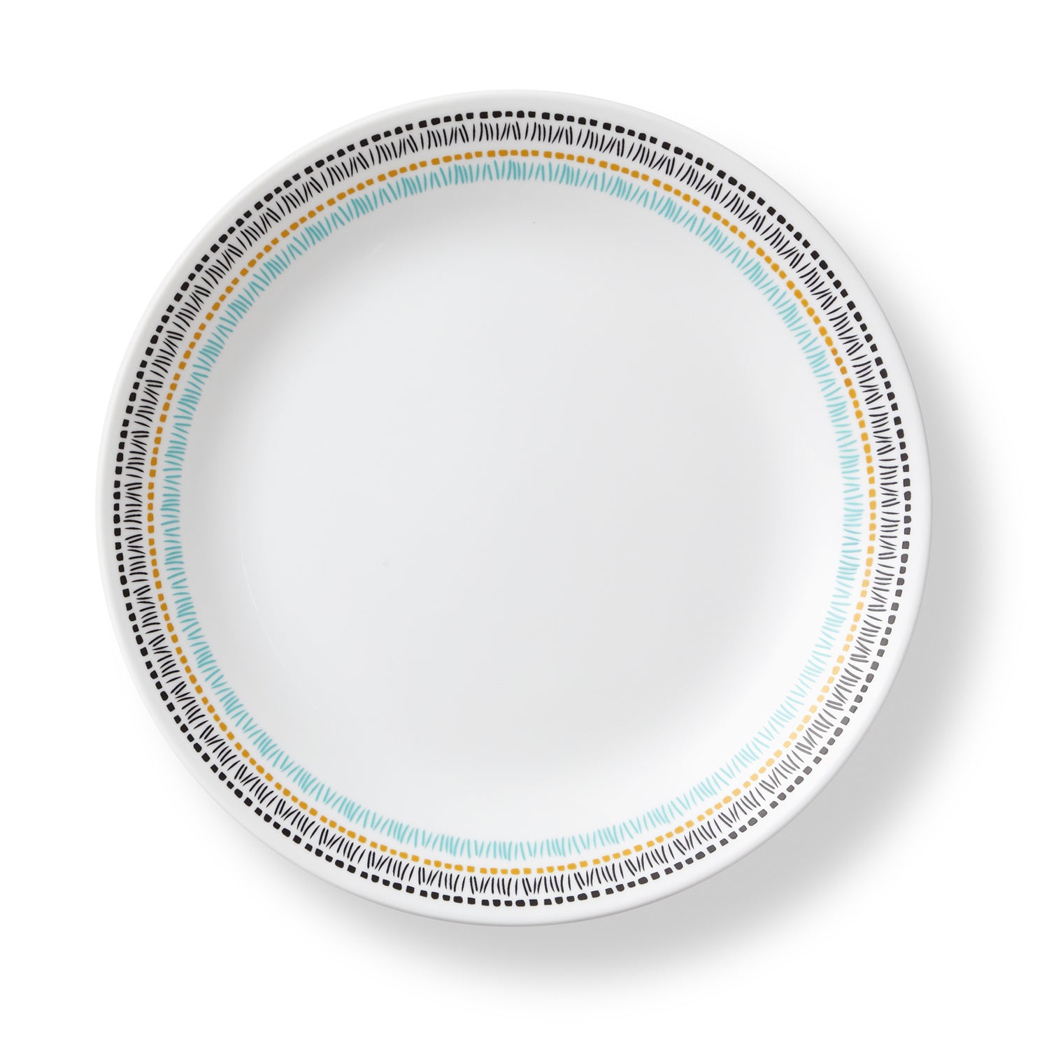 Kleiner Speiseteller von Corelle, Paloma Design, 59 cm Durchmesser, weiße Keramik mit blauer Musterdekoration.