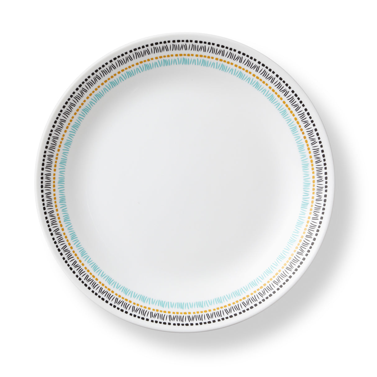 Kleiner Speiseteller von Corelle, Paloma Design, 59 cm Durchmesser, weiße Keramik mit blauer Musterdekoration.