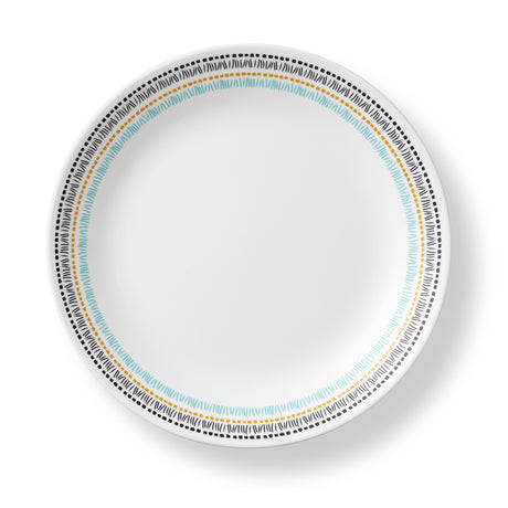 Kleiner Speiseteller von Corelle, Paloma Design, 59 cm Durchmesser, weiße Keramik mit blauer Musterdekoration.