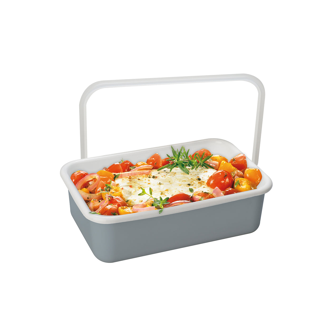 Emaille Frischhaltedose von HoneyWare, grau, flach, 0,74L, aus der Color Line Serie, mit Deckel, für Lebensmittelaufbewahrung.
