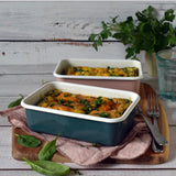 HoneyWare Color Line Emaille Frischhaltedose Petrol S, flach, 0,42L, mit buntem Deckel und strukturierter Oberfläche