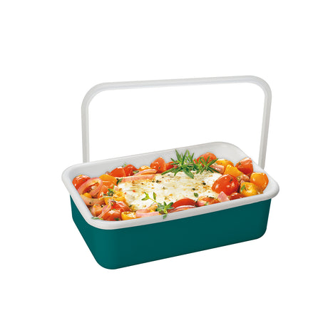 HoneyWare Color Line Emaille Frischhaltedose Petrol M Flach, 0,74L, mit Deckel, für Lebensmittelaufbewahrung