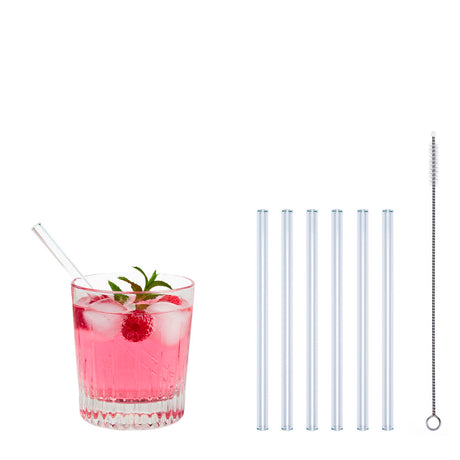 Glas-Trinkhalme in vier Größen von Profino Select, transparent und langlebig, für Getränke in verschiedenen Gläsern.