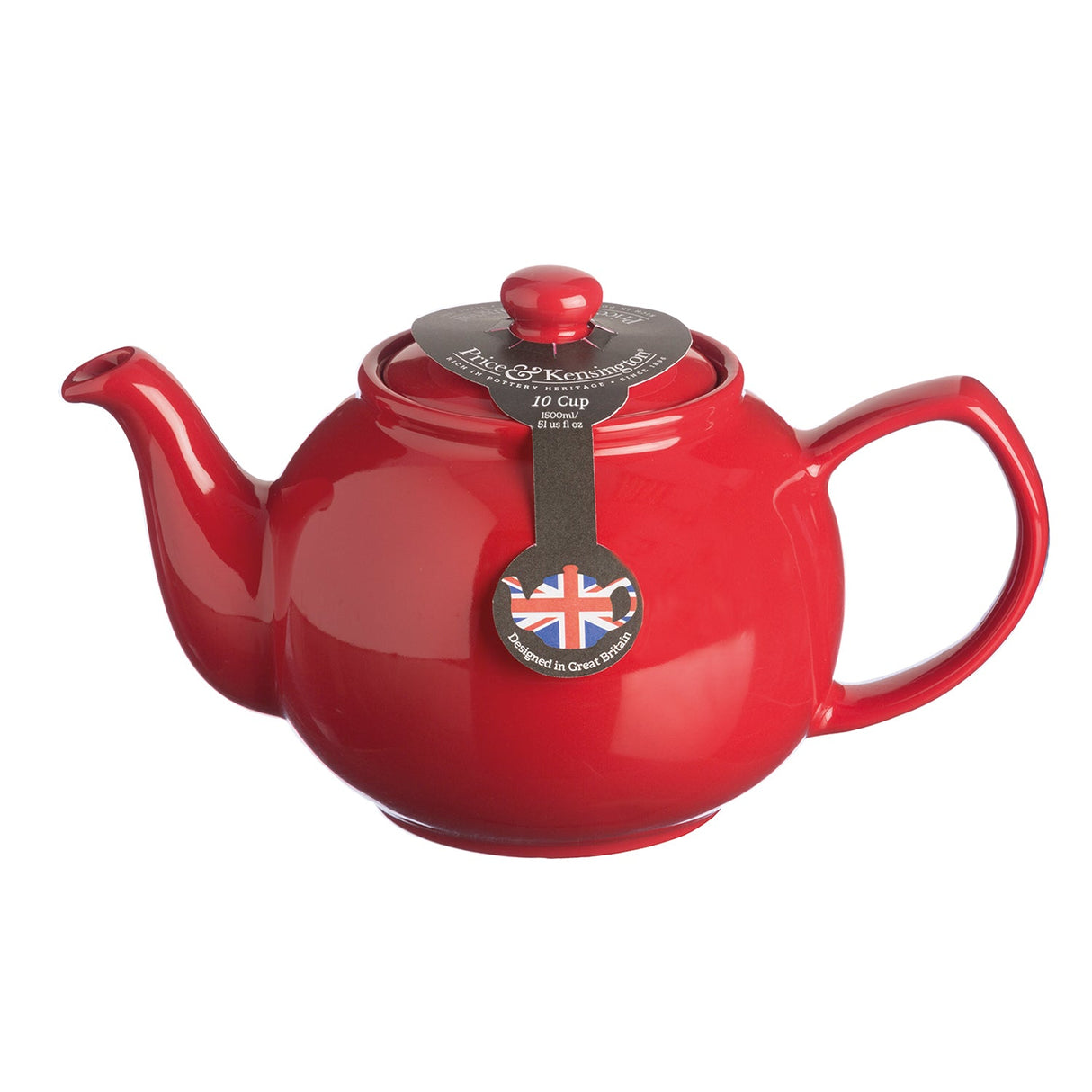 Rote Teekanne für 10 Tassen aus glänzendem Material, 1,5 Liter, von Price & Kensington, mit Henkel und Deckel sichtbar