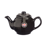 Schwarze Teekanne von Price & Kensington, klassisch für 6 Tassen, 1,1 Liter, aus Keramik, auf einer weißen Oberfläche.