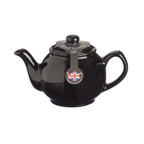 Schwarze Teekanne von Price & Kensington, klassisch für 6 Tassen, 1,1 Liter, aus Keramik, auf einer weißen Oberfläche.