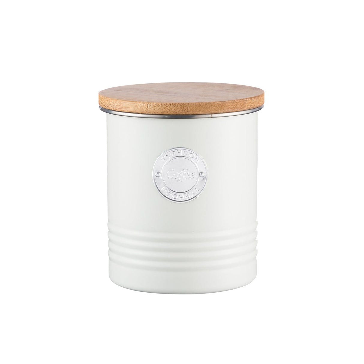 Vorratsbehälter für Kaffee in Pastellcreme von Typhoon, 1 Liter, mit transparentem Deckel und Kunststoffkörper.