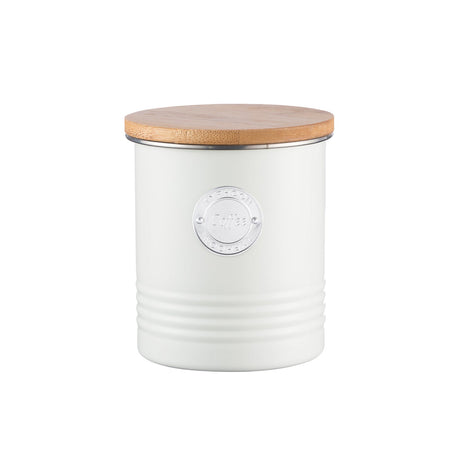 Vorratsbehälter für Kaffee in Pastellcreme von Typhoon, 1 Liter, mit transparentem Deckel und Kunststoffkörper.
