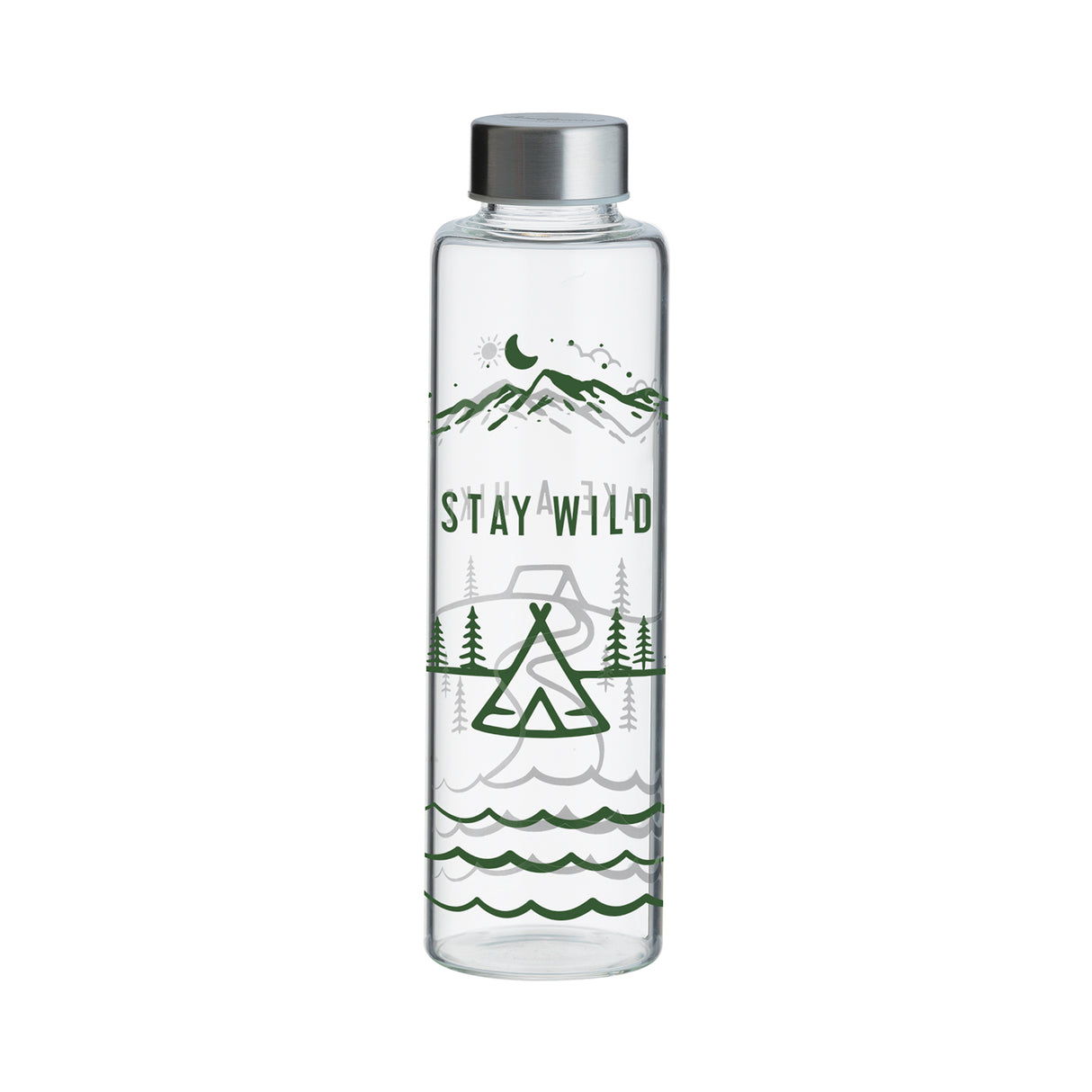 Glas-Trinkflasche PURE STAY WILD von Typhoon, 600 ml, mit Schraubverschluss und stylischem Design, ideal für unterwegs.