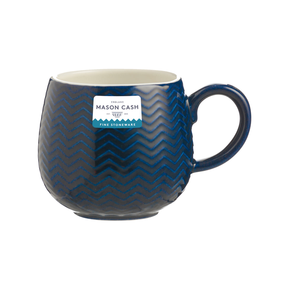 Geprägte Mason Cash Tasse mit Zack, 350 ml, in zwei Farben, aus Keramik mit dekorativen Mustern, für Kaffee oder Tee