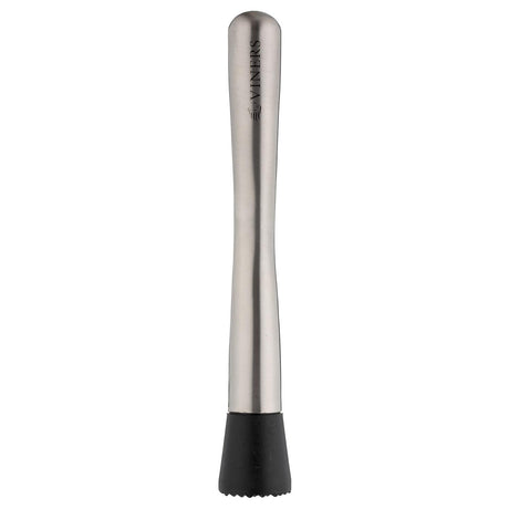 Viners Cocktail-Stößel aus Edelstahl mit schwarzem Griff, ideal zum Zerdrücken von Zutaten für Cocktails und Getränke.