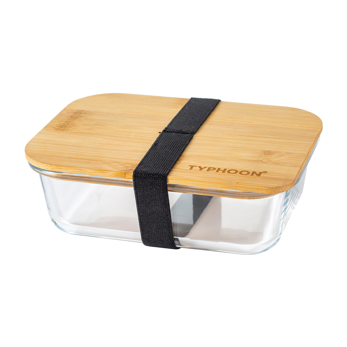 Glas-Lunchbox von Typhoon mit Holzdeckel, 1000 ml, transparentes Glas für frische Mahlzeiten, langlebig und umweltfreundlich.