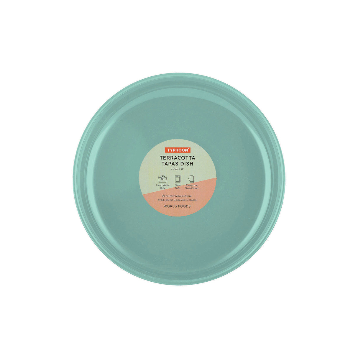 Hellblaue Tapas-Backofenform von Typhoon, 21 cm, aus der Worlds Foods Reihe, mit runder Form und antihaftbeschichteter Oberfläche.