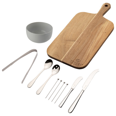 Viners Antipasti Servier-Set mit Platten und Schalen aus Edelstahl für Vorspeisen und Antipasti, stilvolle Präsentation.