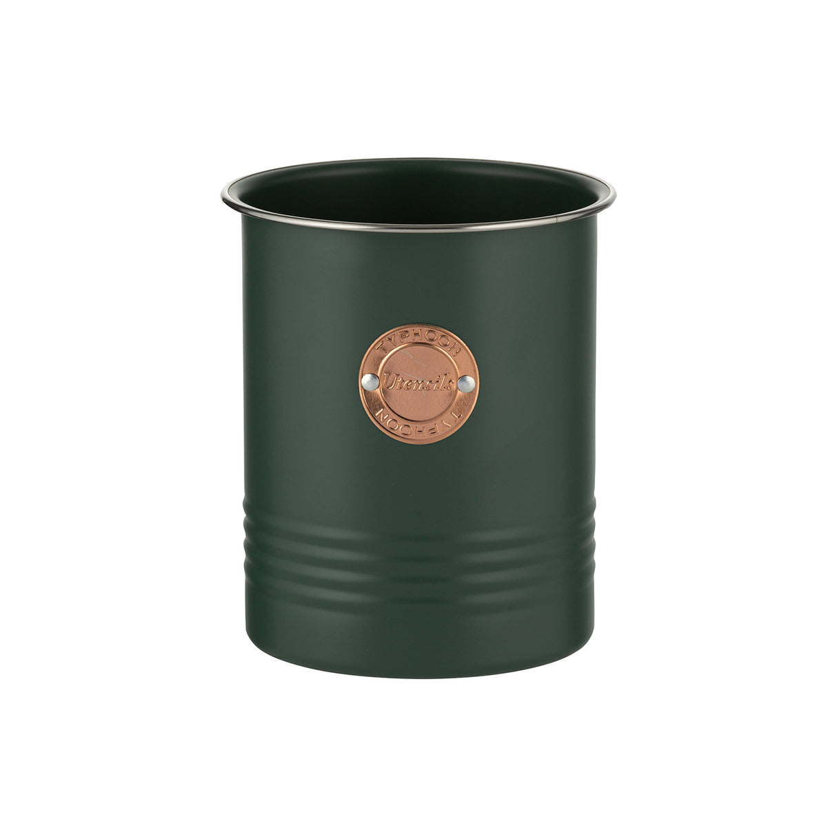Dunkelgrüner Living Utensilienbehälter von Typhoon, 1,7 Liter, aus Edelstahl, mit Deckel, für Küchenutensilien.