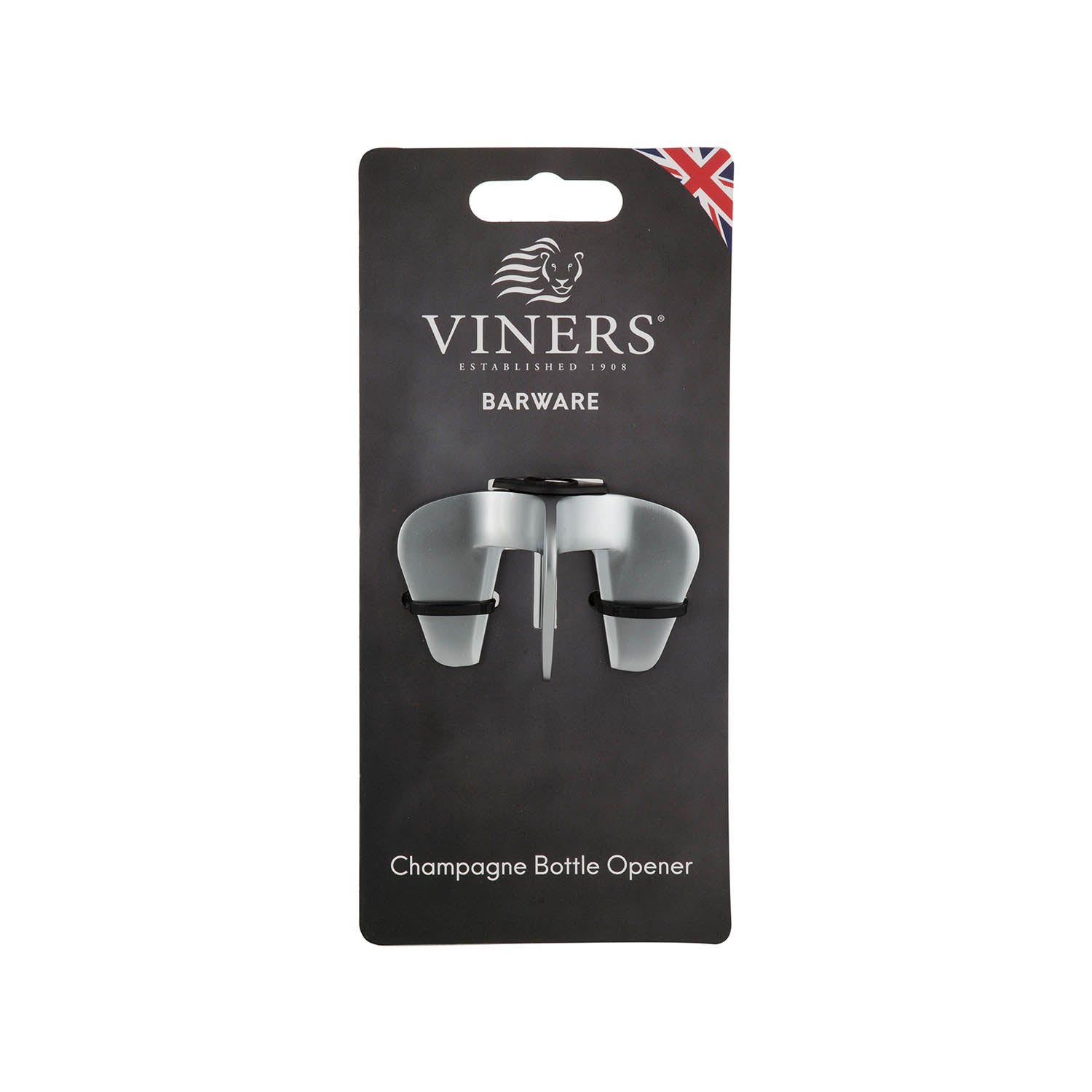 Viners Champagner Flaschenöffner aus Edelstahl mit ergonomischem Griff, ideal zum mühelosen Öffnen von Champagnerflaschen.