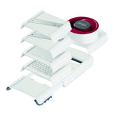 Zyliss 4-in-1 Hobel und Reibe mit verschiedenen Klingen für schnelles Schneiden und Reiben von Lebensmitteln.