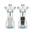 Jamie Oliver Salz- und Pfeffermühle im Set, 13,5 cm hoch, mit transparentem Glas und Edelstahl.