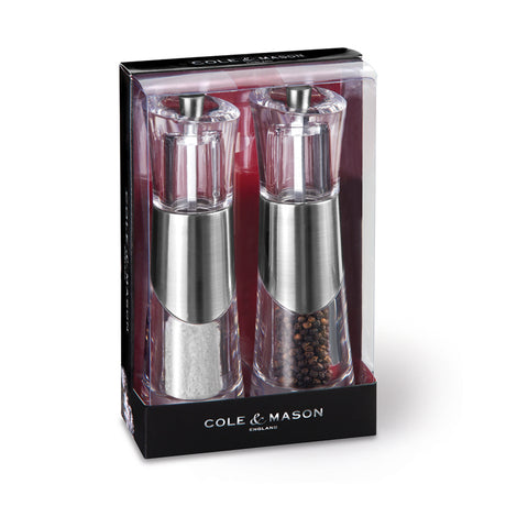 Acryl-Edelstahl-Mühle BOBBI im Geschenkset, 18,5 cm hoch, von Cole & Mason, stilvolle Gewürzmühle für Salz und Pfeffer