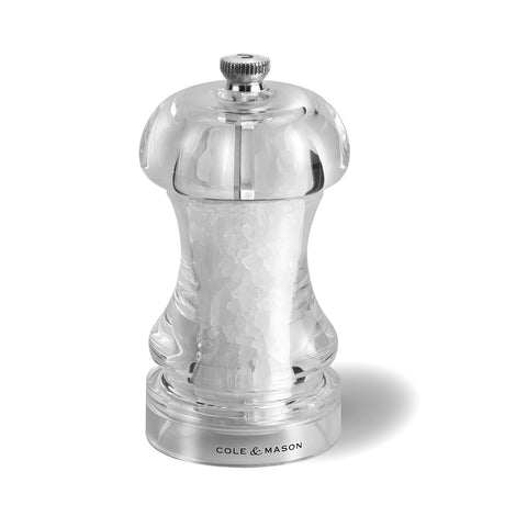 Cole & Mason Acryl-Edelstahl-Salzmühle CAPSTAN mit transparentem Gehäuse und Edelstahl-Deckel, moderne Gewürzmühle für Salz.