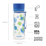 Bunte Kindertrinkflasche von ALADDIN, AVEO, 350 ml mit Space-Designs, aus Kunststoff, kindgerechte Trinkflasche für unterwegs
