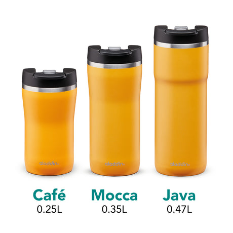 Aladdin Sonnen-Gelb Barista Thermobecher aus Edelstahl, 0,25L, 3 Größen, mit Leak-Lock-Verschluss und isolierender Funktion.