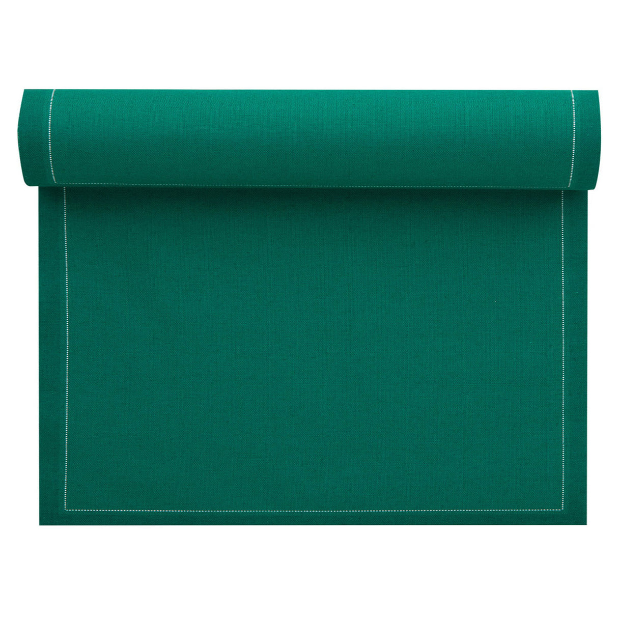 Servietten und Tischset in Caribbean Green von MY DRAP, vier Varianten, mit grüner, tropischer Musterung auf Stoff.