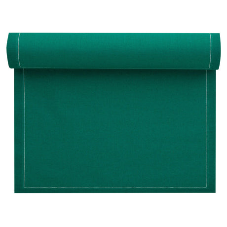Servietten und Tischset in Caribbean Green von MY DRAP, vier Varianten, mit grüner, tropischer Musterung auf Stoff.