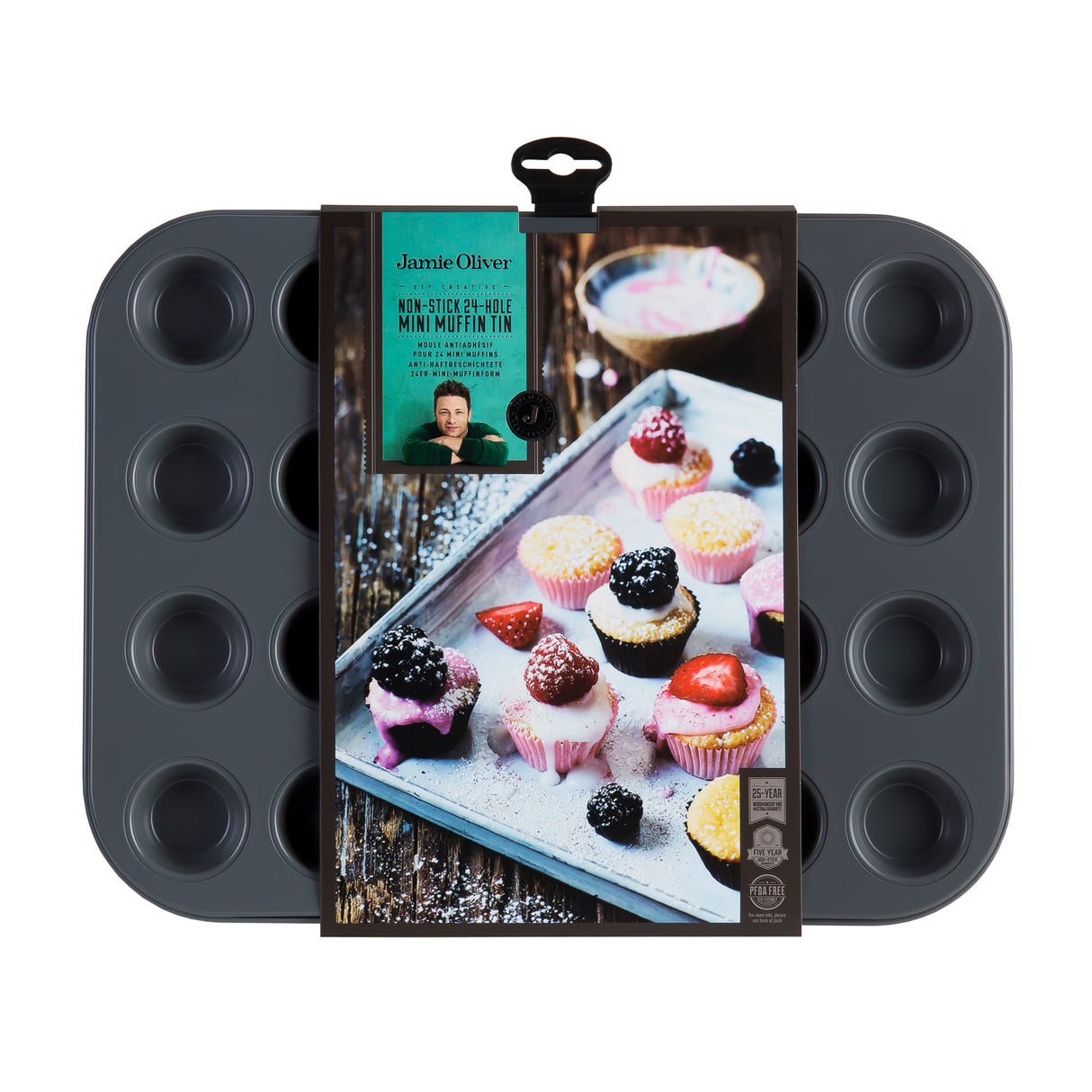 Backblech für 24 Muffins von Jamie Oliver, langlebiges Metallblech mit Antihaftbeschichtung für gleichmäßiges Backergebnis.