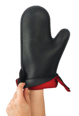 Breiter hitze- und kältebeständiger Kochhandschuh aus FLXaPrene in drei Farben, gefaltet, von KitchenGrips.